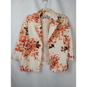 Alfred Dunner Bloomcore Blazer Jacket 3/4 Sleeve Pink Coral Ivory Tan Size 10P